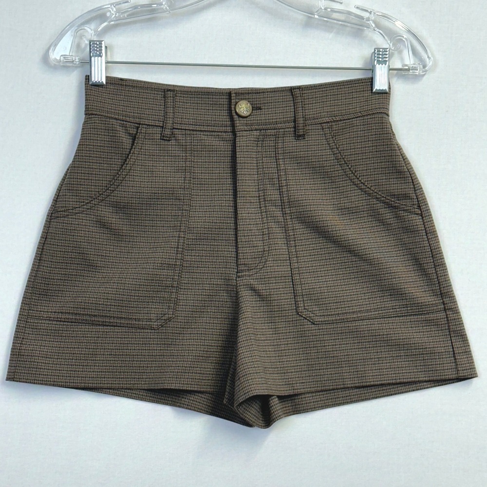 Zara Houndstooth High Rise Shorts Brown Women's XS